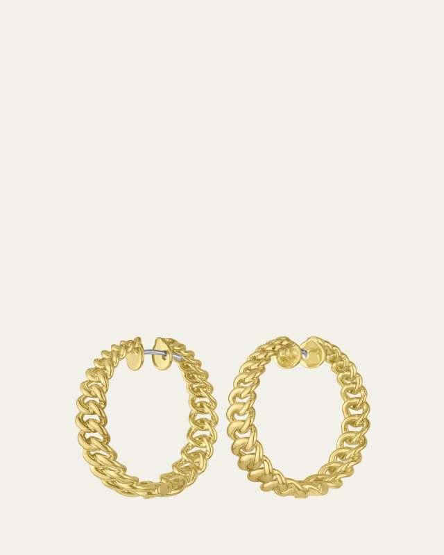 18K Yellow Gold 30mm Cuban Chain Hoop Earrings